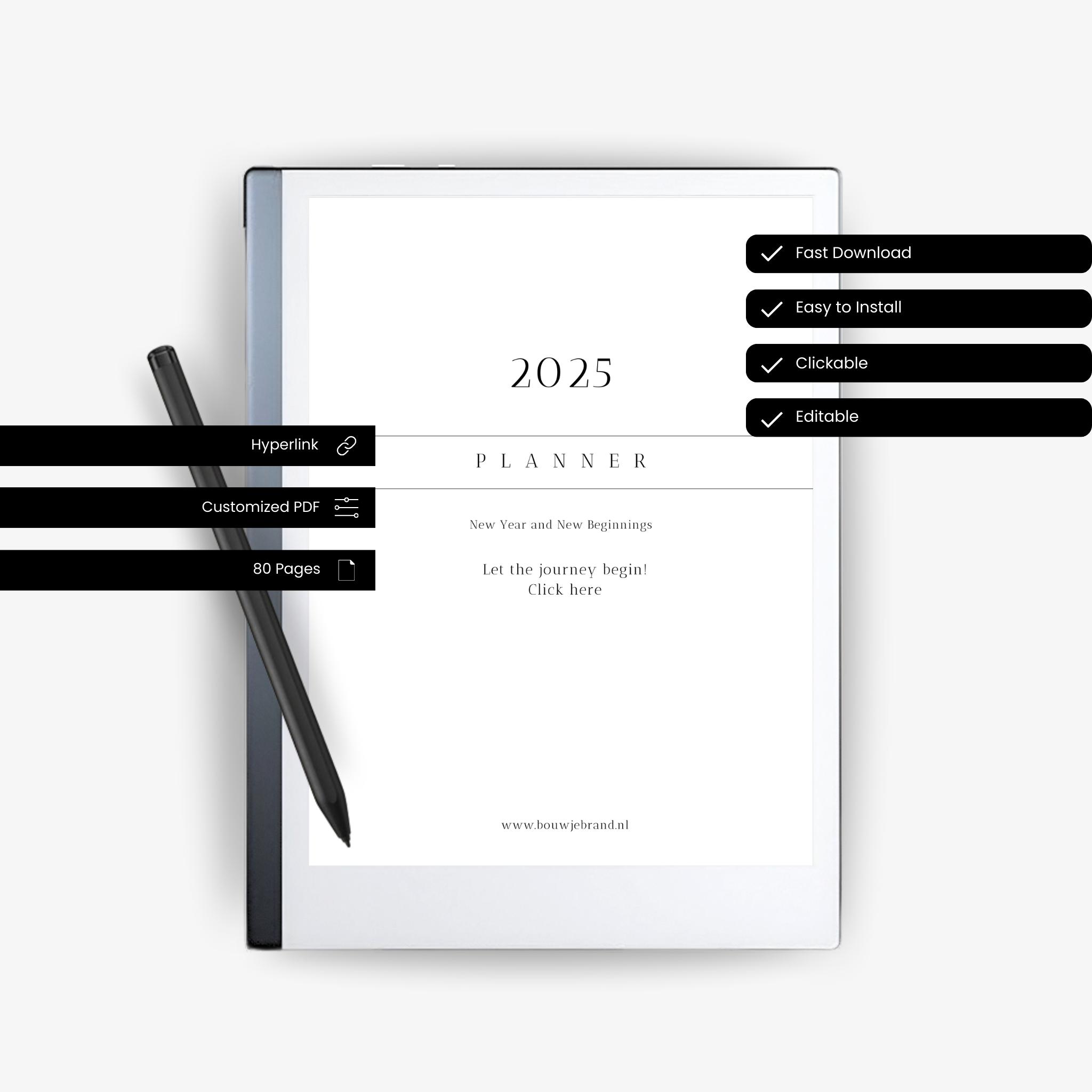 Digitale ReMarkable planners voor 2025 met ruimte voor planning, doelen stellen, notities en nog veel meer.