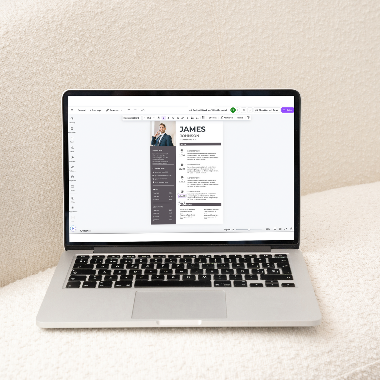 Digitaal aanpasbaar CV template, geschikt voor alle branches