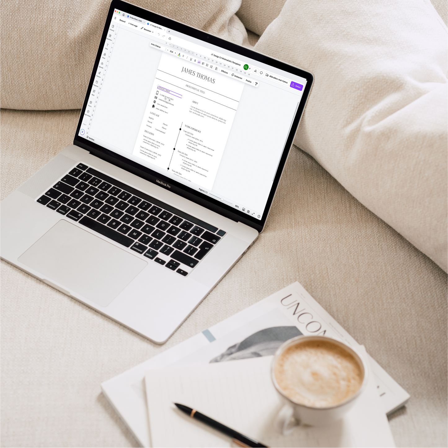 Aanpasbaar CV template voor freelancers, minimalistisch design