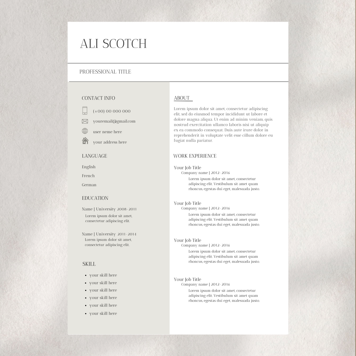 Professioneel CV sjabloon in Canva met moderne lay-outs, direct te downloaden