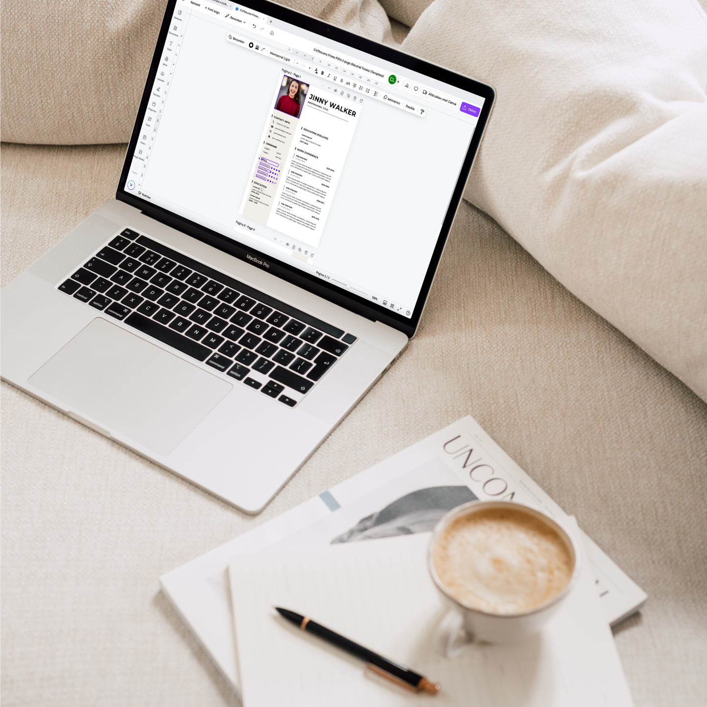 2-pagina Canva sjabloon, perfect CV voor een uitstekende eerste indruk