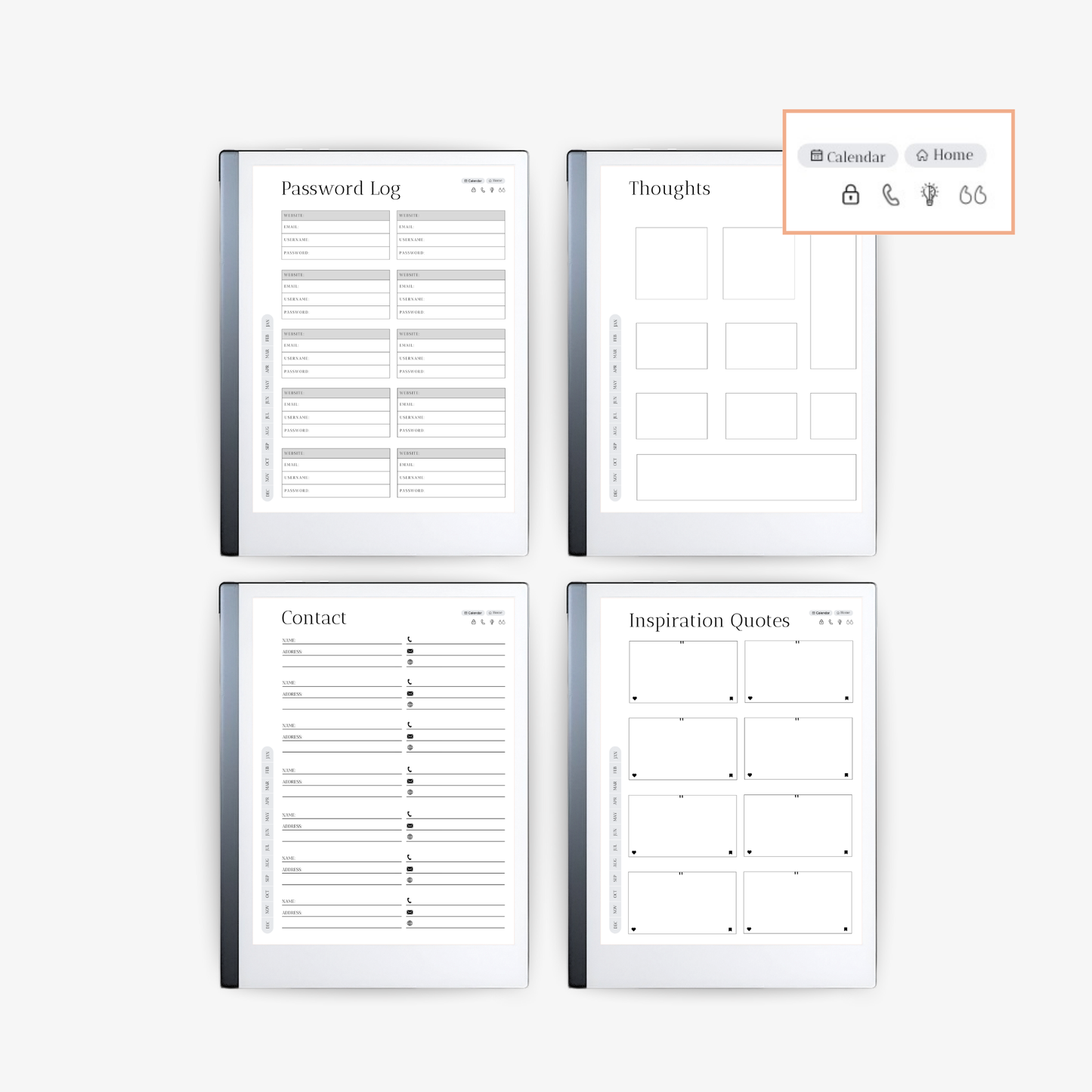 Flexibele digitale jaarplanner voor ReMarkable, met ruimte voor persoonlijke notities en doelen.