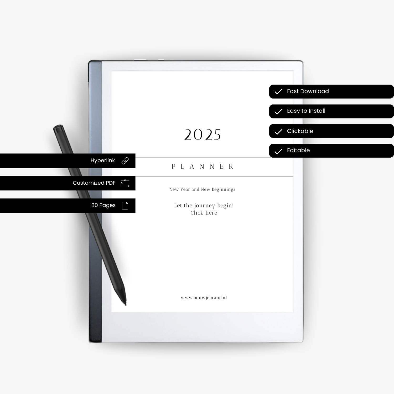 Digitale ReMarkable planners voor 2025 met ruimte voor planning, doelen stellen, notities en nog veel meer.