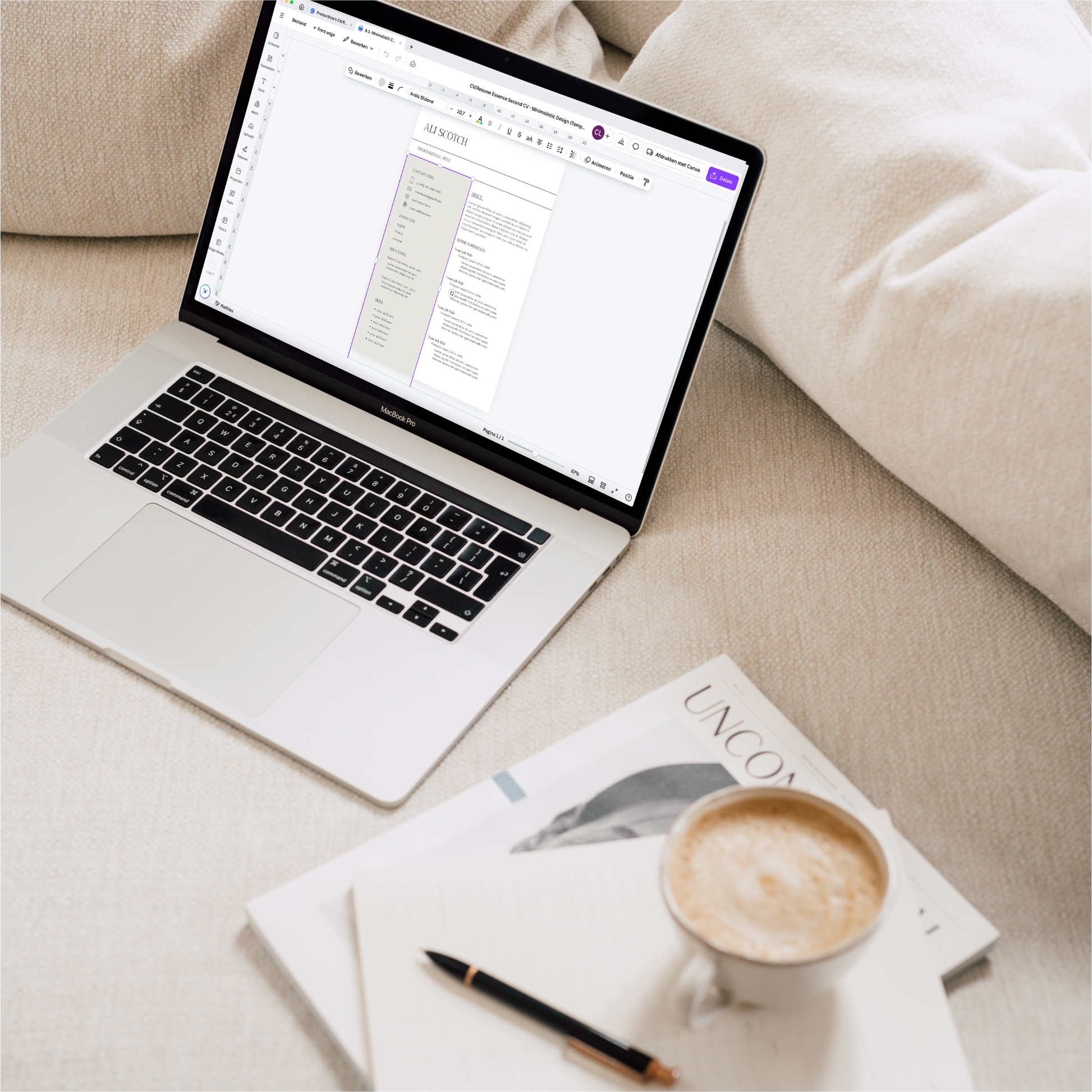 Direct downloadbare professionele CV met minimalistische uitstraling