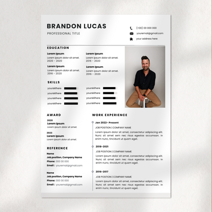 Modern CV ontwerp, geschikt voor snelle sollicitaties, bewerkbaar in Canva