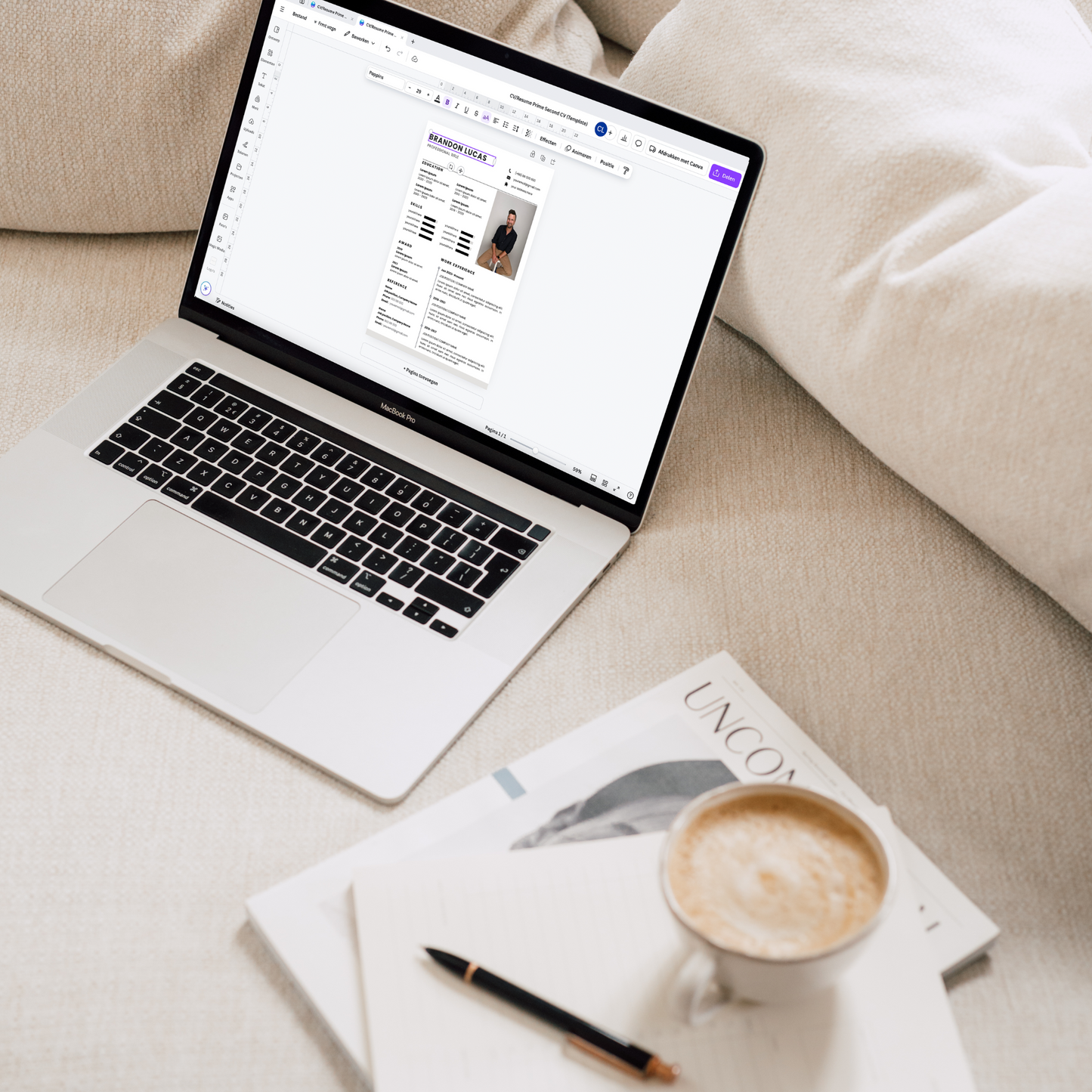 Direct te downloaden, modern CV sjabloon met ruimte voor persoonlijke statement
