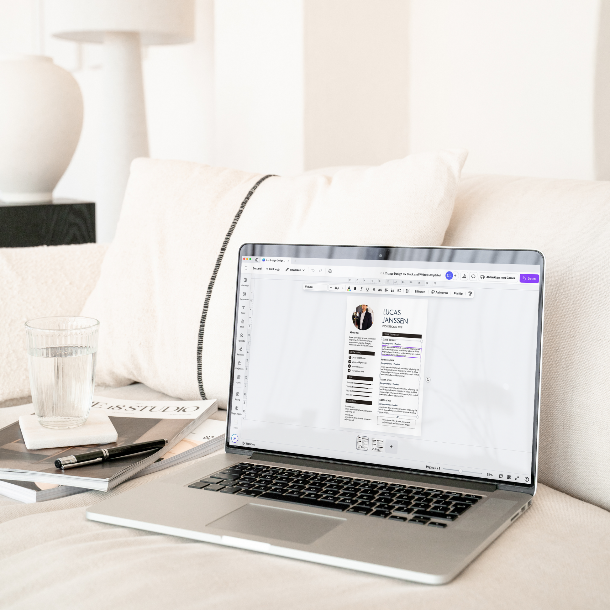 Digitaal aanpasbaar 2-pagina CV sjabloon voor carrière switch, modern design
