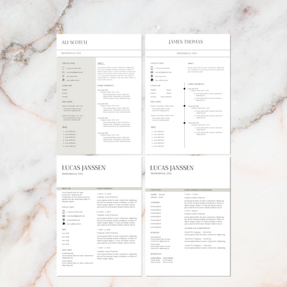 Drie CV-sjablonen voor jobzoekers, snel aanpasbaar en minimalistisch ontwerp