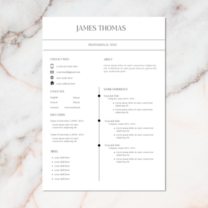 Canva CV template met stijlvolle secties voor vaardigheden en ervaring