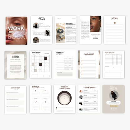 Ebook en werkboek sjablonen set met cover, inhoudsopgave en team pagina’s