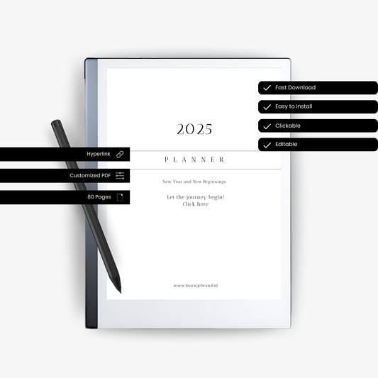 Professioneel ontworpen ReMarkable jaarplanner PDF voor een georganiseerd jaar.