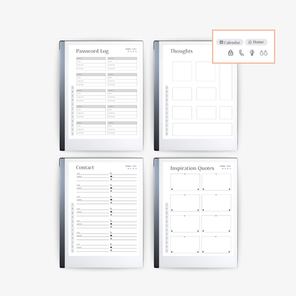 Flexibele digitale jaarplanner voor ReMarkable, met ruimte voor persoonlijke notities en doelen. 