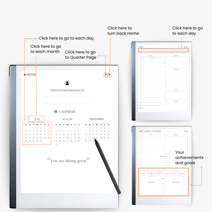 Flexibele ReMarkable kwartaalplanner, digitaal beschikbaar en eenvoudig in gebruik. 
